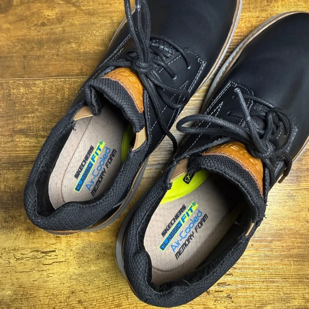 Skechers‎ Classic Fit 66229 Black Leather Oxford Sneakers Mens 10.5